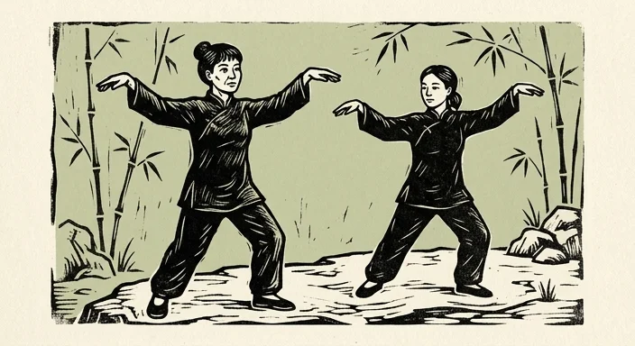 Gruppe übt Qigong im Park